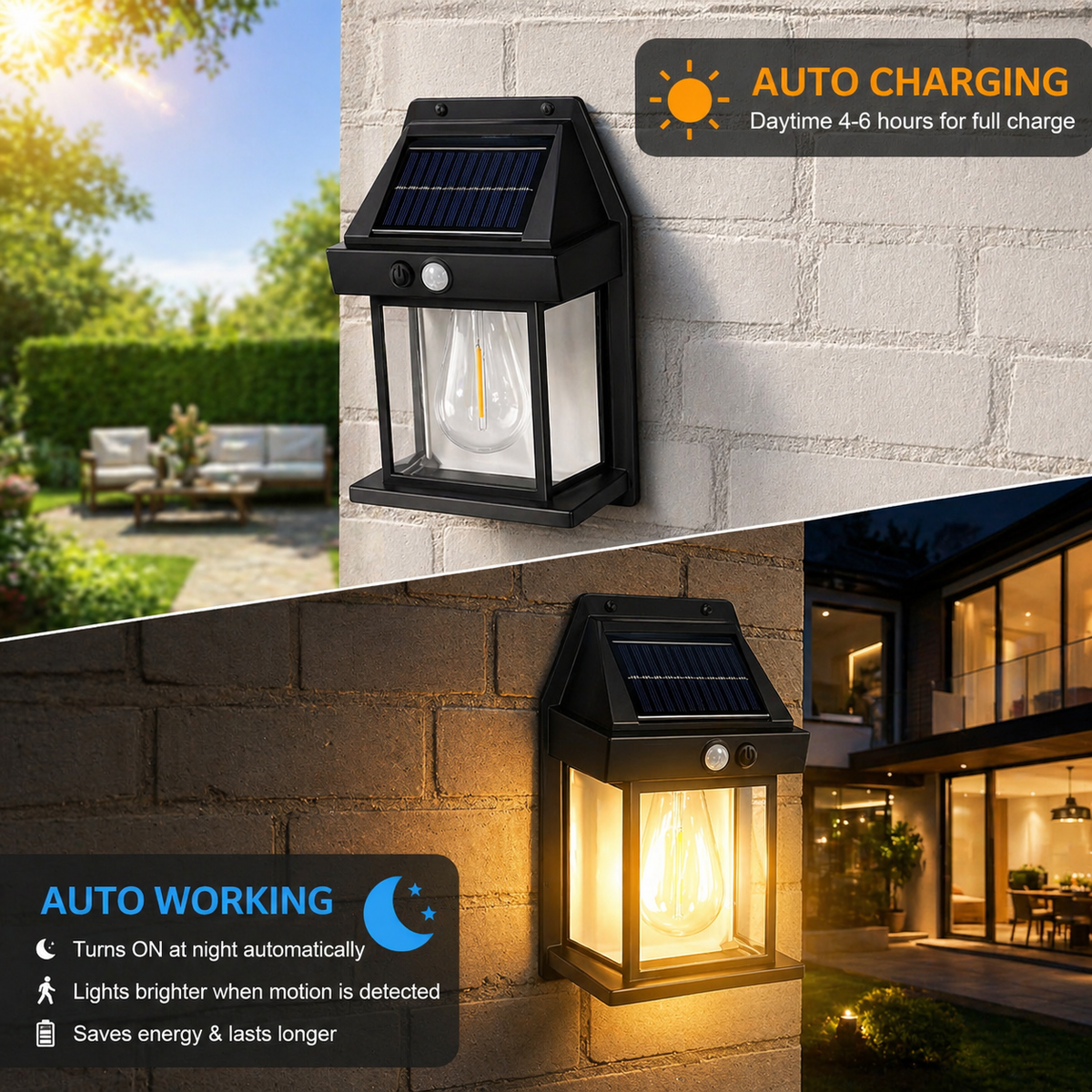 Solar Wall Lantern with 3 Light Modes & IP65 Waterproof Protection